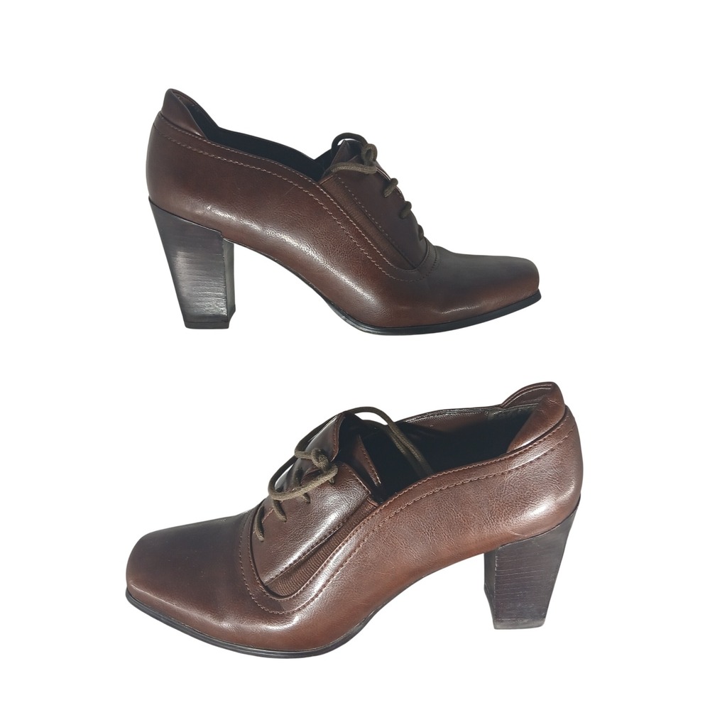 Naturalizer Cybil Brown Oxford Heels Square Toe Block‎ Pump Womens 6.5M X181